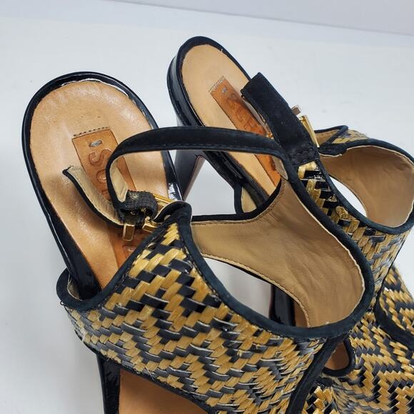 Schutz weaved open toe sling back leather sole heels Size 8B - Picture 5 of 7
